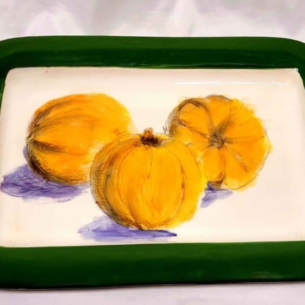 Rectangle Serving Platter with Painted Pumpkins
